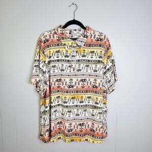 Denim & Co Beach Mens Tropical Beach Vacation Hawaiian Polo Short Sleeve Size 2x